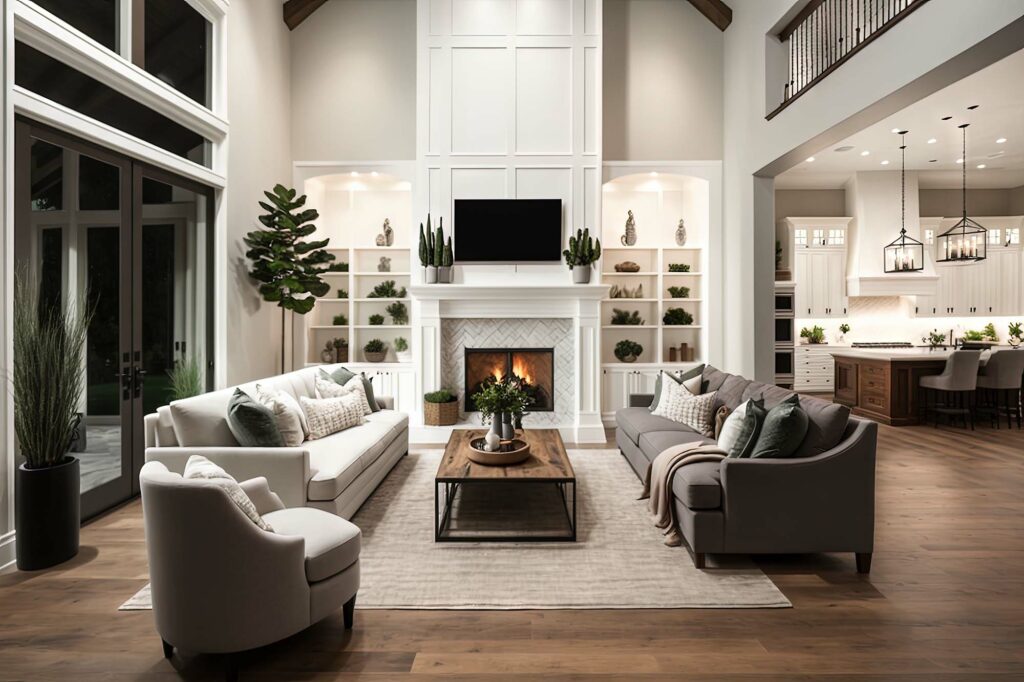 Modern living room with large area rug