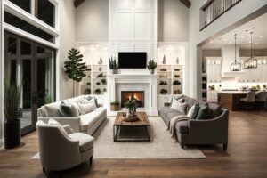 Modern living room with large area rug