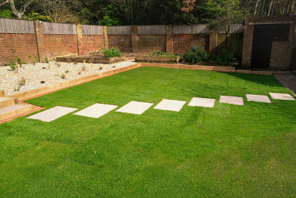 Artificial grass in a low water California backyard